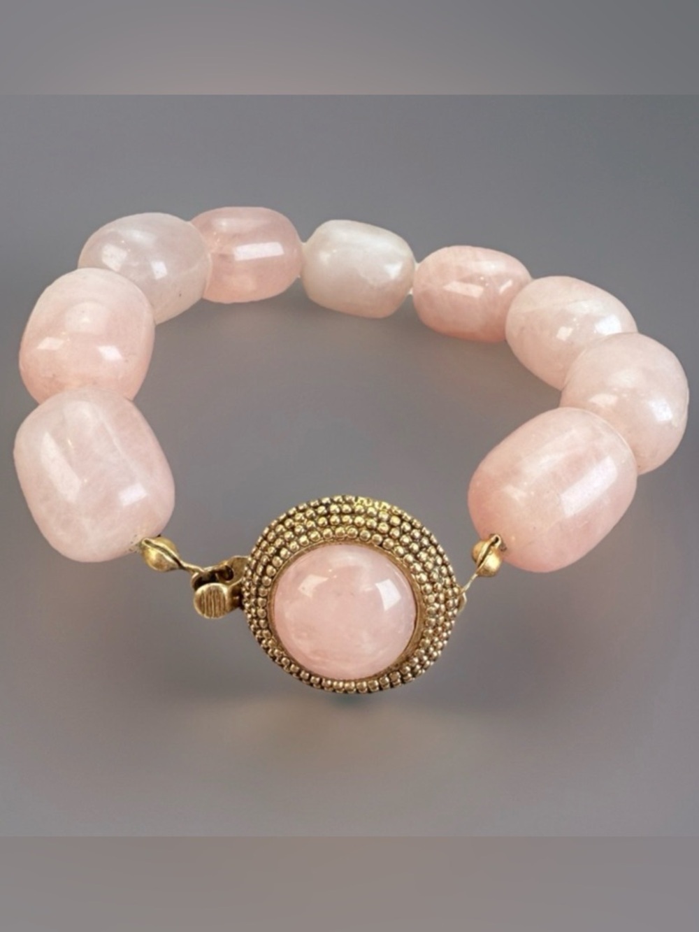 Vintage RLL Pink Rose Quartz and Goldtone Beaded Bracelet